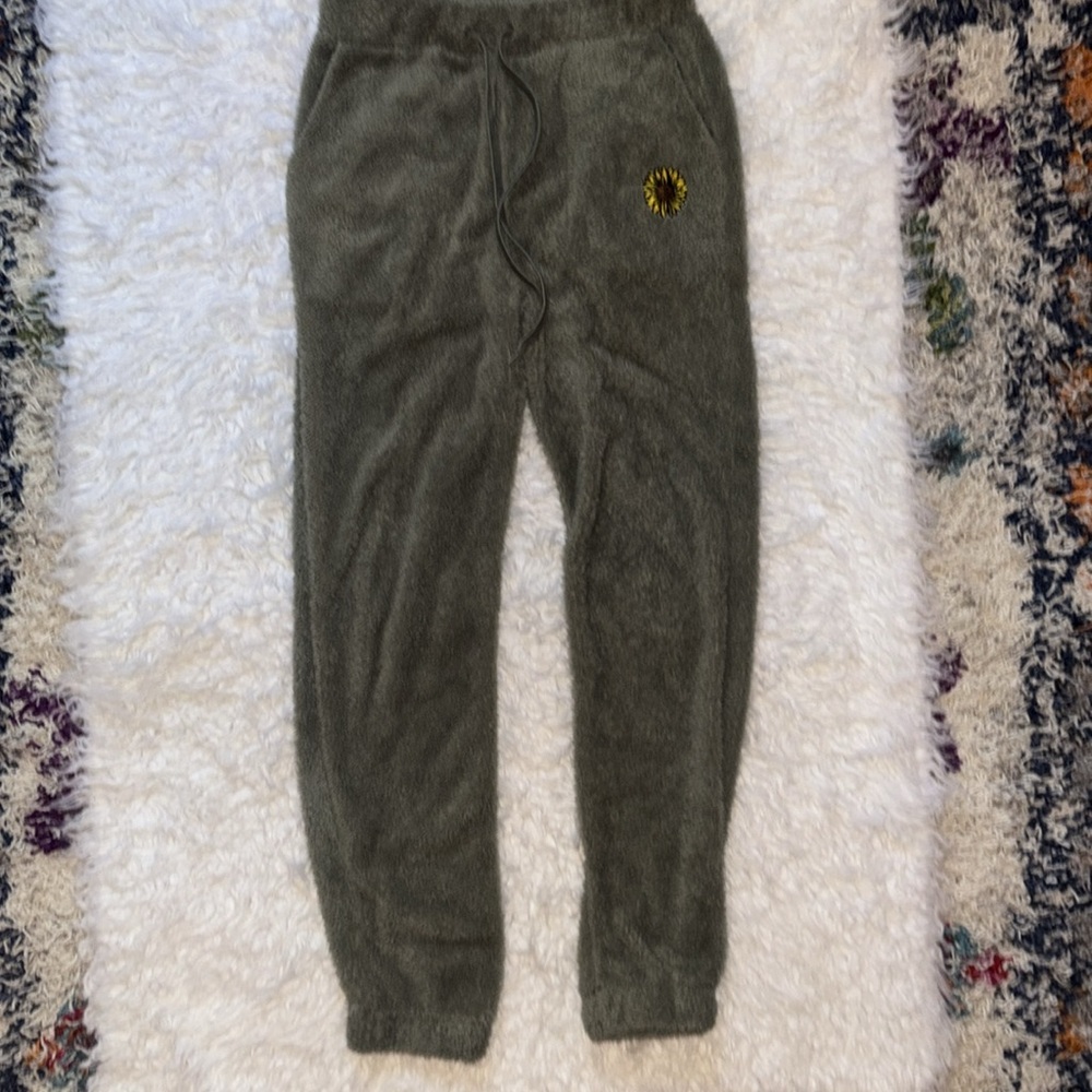 Cut & Paste Faux Fur Sunflower Joggers Pajama Pants, Size S